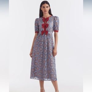 Saloni Jamie C Embellishment bows dress in blue carmine size 14 UK